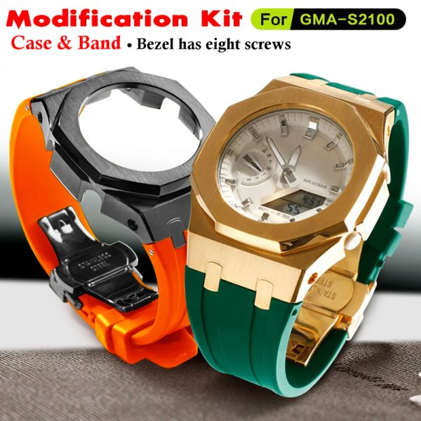 Boîtiers Gen 5 Gmas2100 Mod Kit pour montre Ak, boîtier métallique en acier inoxydable, lunette, bracelet en caoutchouc avec accessoires de réaménagement Gmas2100