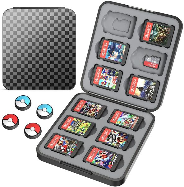 Casos Case de tarjetas de juego Heystop para juegos de Nintendo Switch, bolsa de almacenamiento protectora de interruptor de shell con 4 huecos de joycon pulgar