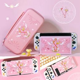 Cases Housse Switch Gaming Accessories voor anime -kaart Captor Sakura Pink Protection Funda Switch OLED Case Joycon Housing Shells Cover