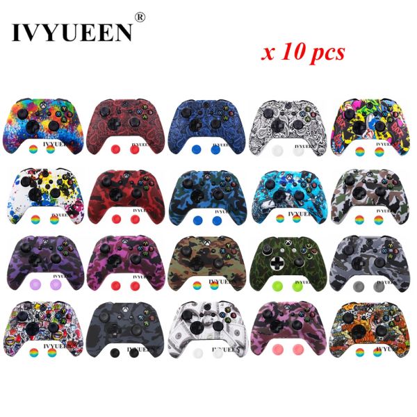 Cas Ivyueen 10 PCS SILICONE protectrice Skin pour Xbox One X S Slim Contrôleur Protecteur Couvrette avec capuchons de poignées de bâton de pouce