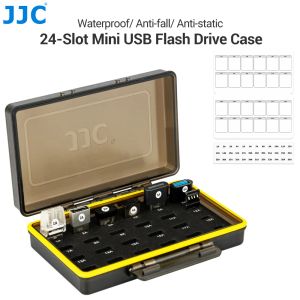 Cas JJC 24SLOT Mini USB Flash Drive Case Mini U Disk Sotrage Holder Boîte imperméable Eva Sponge Antidrop est livré avec un autocollant d'étiquette