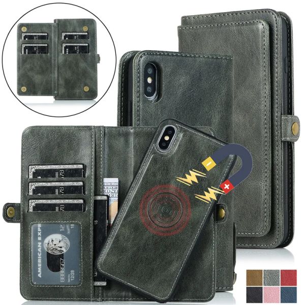 Études Étui en cuir flip magnétique pour iPhone 15 Pro Max 14 plus 13 12 11 XS XS XR SE 2022 8 7 6 Book Wallet Multi-Card Coque Coque Etui