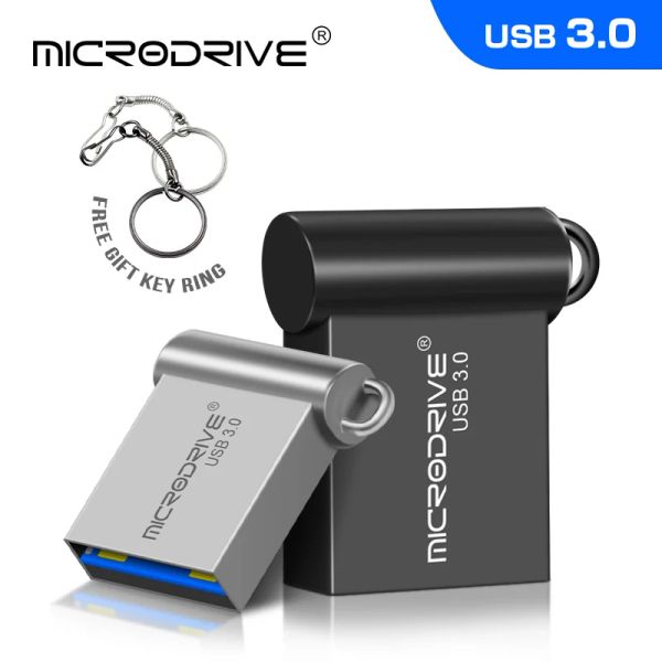 Cas Mini USB 3.0 USB Drive flash 32 Go Metal Pendrive 64 Go 128 Go étanche Pendrive USB Flash Memory Stick avec clé Chian