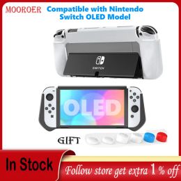 Mooroer Étui Dockable pour Switch OLED Modèle TPU PC Étui de Protection Compatible avec Nintendo Switch OLED Bracket Cover Case