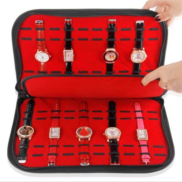 Étuis multifonctions pour bracelet de montre Portable, organisateur de bracelet de montre en cuir et flanelle, étui de voyage, pochette noir rouge T1301, vente en gros