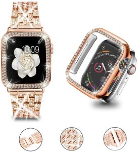 Gevallen Myllzw Diamond Shiny Case + band voor Apple Watch band 45mm 44mm 42mm Voor iWatch 8 7 6 5 Roestvrij Stalen Metalen Set horlogekast