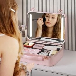 Étuis nouveaux sacs de maquillage avec maquilleur léger maquilleur avec miroir Portable LED Storage de grande capacité