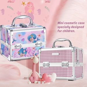 Cases Portable Travel Makeup Box Alloy Mini Cosmetics Organizer opslag sieraden manicure koffer met spiegel schoonheid ijdelheid case