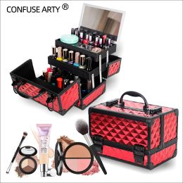 Cases Professional Cosmetic Case Handheld Mirror Twolayer aluminium koffer Insert opslag nagelbox tattoo tas make -up case