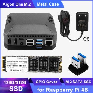 Casos Raspberry Pi 4 Argon One M.2 Case de aluminio con SSD SATA M2 Ranura de expansión Ventilador de enfriamiento de la cubierta GPIO para Raspberry Pi 4 Modelo B