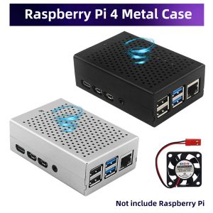 Cases Raspberry Pi 4 Metal Case Black Sier Vents Shell met koelventilator Optionele koellichaamvoeding voor Raspberry Pi 4 Model B