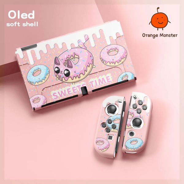 Étuis de transport en forme de beignet rose, doux et mignon, pour Nintendo Switch/Oled/Lite, avec Protection antichute moyenne complète, cadeaux pour enfants