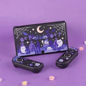 Fundas Switch Oled funda protectora Cool Black Ghost Theme cubierta completa dura carcasa trasera Girp para Nintendo Switch OLED accesorios de juego