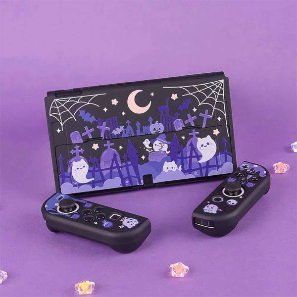 Étuis Switch Oled étui de protection Cool noir fantôme thème dur couverture complète coque arrière pour Nintendo Switch OLED accessoires de jeu