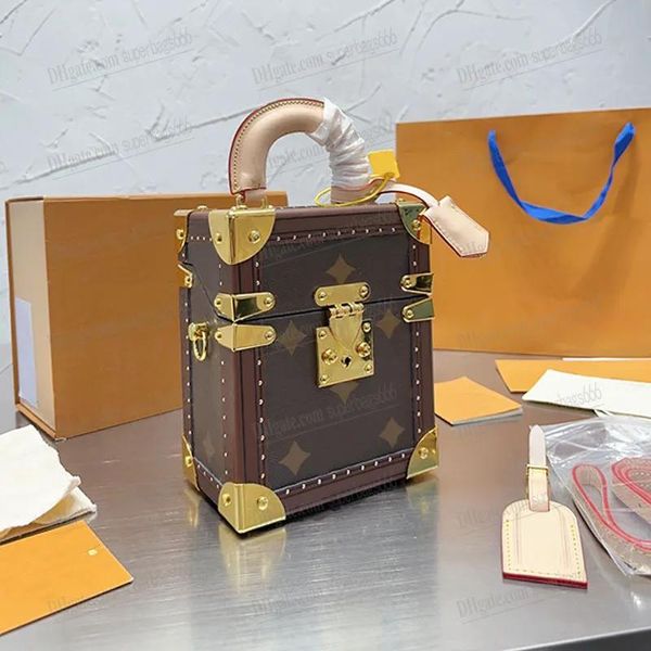 Cases THE CAMERA BOX Petite Valise Classic Trunk Bag Valisette Tresor Jewelry Hard Box Sac fourre-tout Sacs à main Sac à bandoulière en cuir véritable De