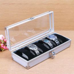 Gevallen Travel Jewelry Box 6 Slots Watch Case Storage Case Transparante raamopslag Organisator Portable Watch Container Display