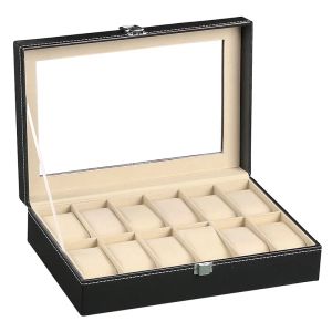 Kisten Vansiho Hot Sale Pu Leather Display Storage Collection Organizer Watch Box voor Men Watch Display Case met glazen top