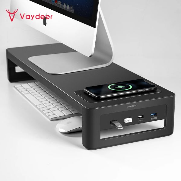 Cas Vaydeer Monitor Stand Riser avec USB3.0 Hub Support Data Transfert et chargez-vous Organisateur de bureau en acier pour ordinateur portable
