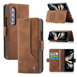 Casos Case de cuero vintage para Samsung Galaxy Z Fold 4 Fold5 5G Folio Soporte de tarjeta magnética Portada de patada Cubierta de teléfono protector de cuerpo completo