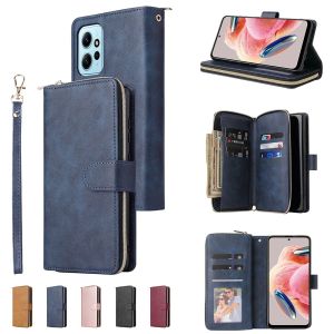 Études Case de portefeuille pour Xiaomi Poco X5 Redmi Note 12 Pro Plus Speed Explorer 11 11s Vintage PU Leather à glissière Classe de reprise de la carte de couverture