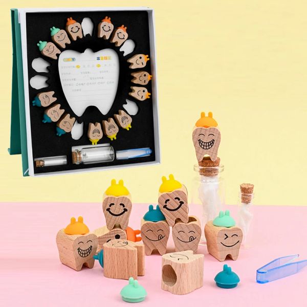 Cajas de madera Baby Tooth Tooth Milk Dientes Organizador Colección de almacenamiento Niña Caso de recuerdo Caso infantil Regalos lindos para niños Remo