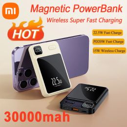 Cas Xiaomi 30000mAh Banque d'alimentation pour MacSafe Magnetic Super Fast Charging Qi Charger Wireless Powerbank pour iPhone 15 Samsung Huawei