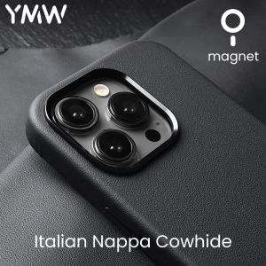 Case YMW Italien Nappa Geothere Cuir pour iPhone 15 14 13 Pro Max Magnetic Supercar Interior Business Premium Cow Phone Cover