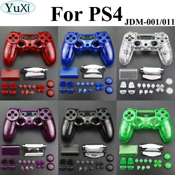 Casos Yuxi para PS4 Carcasa completa V1 Controlador Case de carcasa Botones del kit Mod Kit para reemplazo de PS4 transparente transparente