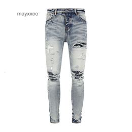 Cashew amiirii paarse jeans heren mode Jean 2024 demin knie bloem patch lichtblauw slanke fit emum