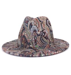 Cashew Flower Digital Printing Jazz Fedora hoeden brede pig tophoeden voor vrouwen luxe designer merk fascinator voelde Panama Cap6855978