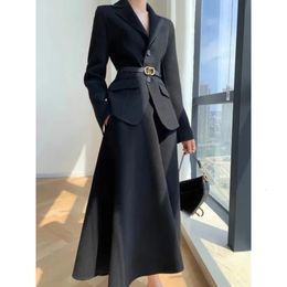 Cachemire et coton laine femmes costume veste jupe ensemble tempérament élégant bureau dame Blazer longue deux pièces 240202