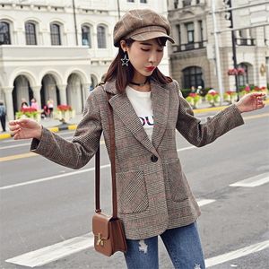 Kasjmier plaid pak jas voor vrouwen herfst/winterpak college kleine geurige wind Koreaanse versie losse korte wollen jas 220513