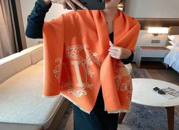 Cashmere sjaals oranje luxe designer sjaal voor vrouwen lange sjaals letter h geprinte sjaals met koets zachte warme wraps deken t2252139
