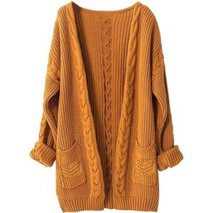 Pull en cachemire femmes laine automne hiver épais chaud doux tricot câble vintage surdimensionné long cardigan femme long pull d'hiver 201221