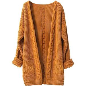 Kasjmier trui vrouwen wol herfst winter dikke warme zachte gebreide kabel vintage oversized lang cardigan 210914