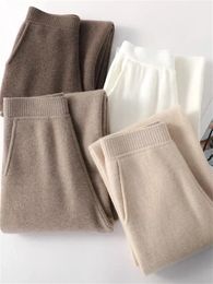 Pantalones de chándal de Cachemira para mujer, moda Otoño Invierno 2024, pantalones de pierna ancha de lana de cintura alta, pantalones sueltos rectos informales 240124