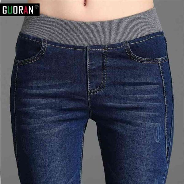 Jean chaud d'hiver en cachemire avec taille haute bleu pour les filles stretch jean skinny taille élastique grande taille 26-34 210809