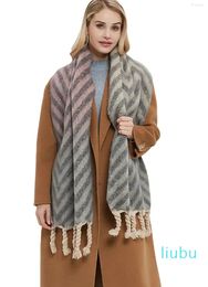 Bufanda de cachemira para mujer, bufanda con borlas a rayas, estilo preparación de invierno, para hombre