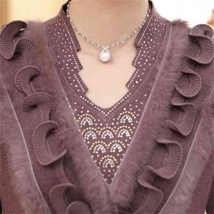 Kasjmier vrouwen trui vrouwelijke wollen plus size borduren diamant - studded kerstbont trui oude moeder's trui 210805