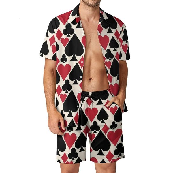 Casino Fun Poker Cards Conjuntos de camisas Impresión 3D Hombres Moda casual Camisas de manga corta Pantalones cortos de playa de gran tamaño Trajes hawaianos Ropa 240228