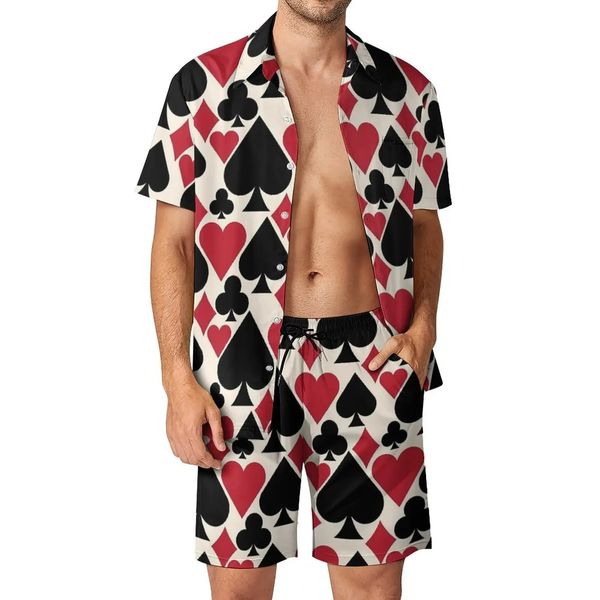 Casino Fun Poker Cards Conjuntos de camisas Impresión 3D Hombres Moda casual Camisas de manga corta Pantalones cortos de playa de gran tamaño Trajes hawaianos Ropa 240321