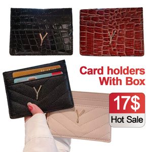 Designer Credit ID -kaarthouders Puts Luxury Card Case Crocodile Pattern Wallets Mini Cards Bags Women Men Men koppeling Kaarthouder Golden Letters Fashion Bag met doos