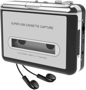 Cassettespeler, draagbare tapespeler vangt mp3 o muziek via USB of batterij, converteer walkman tape cassette naar mp3 met laptop en PC7668882