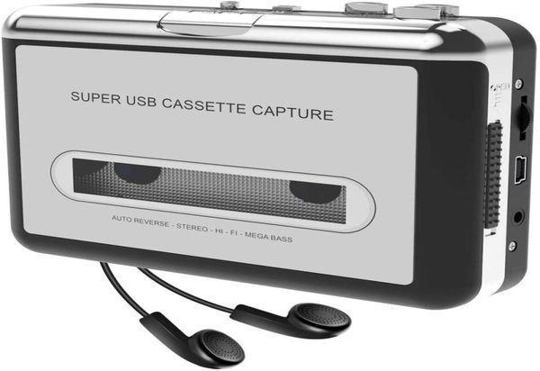 Lecteur de cassettes, lecteur de cassettes portable capture de la musique MP3 ou via USB ou batterie, convertit la cassette Walkman en MP3 avec ordinateur portable et PC8217601