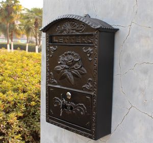 Boîte aux lettres en fonte d'aluminium, montage mural, décoration de jardin, garniture en relief de fleurs, boîte aux lettres en métal noir, boîte aux lettres pour la maison Of6770735