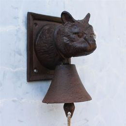 Cloche murale en forme de chat en fonte, décoration de porte ornée, rustique, marron, chalet, patio, jardin, ferme, grange de campagne, cour, décoration 182o