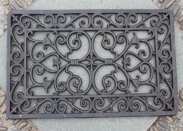 Mat de porte de défilement en fonte en fonte décoration de la maison en métal rectangulaire brun antique jardin fermier porteur de portes