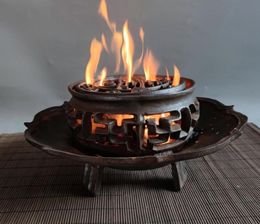 Gietijzeren verwarming vuurpot draagbare houtskoolbarbecue buitentafel BBQ retro thee koken wijn opwarmoven aromatherapie s3584065