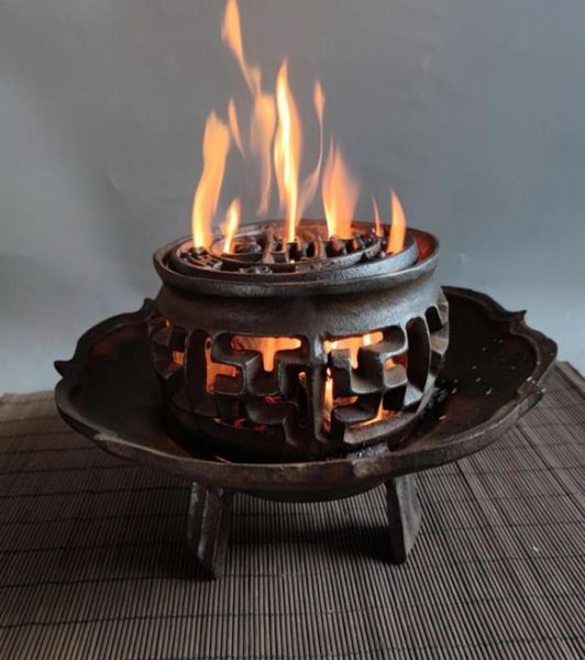 Brasero chauffant en fonte barbecue au charbon de bois portable table d'extérieur barbecue rétro thé cuisson vin réchauffement four aromathérapie s4176549