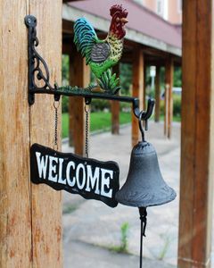 Gietijzeren metalen haan Barn Bell Hanging Cabin Lodge Shed Gate Hek Porch Welkom Diner Bell Hand Paint Geschenk COMBER DOMBE5689282